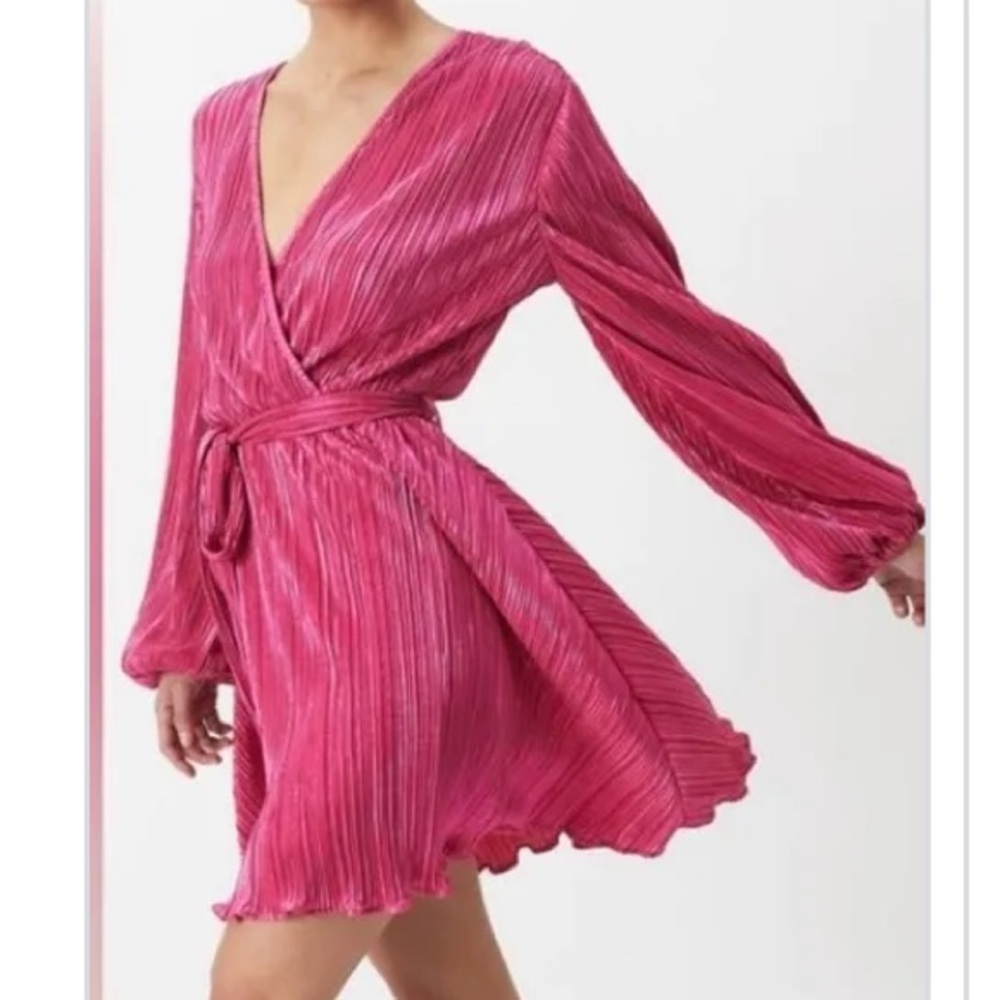 Bardot Fuchsia Pleated Wrap Mini Dress